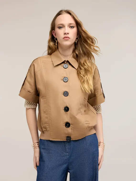 Motivi Giacca maniche corte misto lino Donna, Marrone