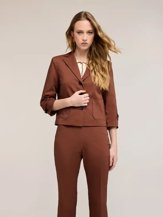 Motivi Giacca maniche tre quarti in misto cotone Donna, Marrone