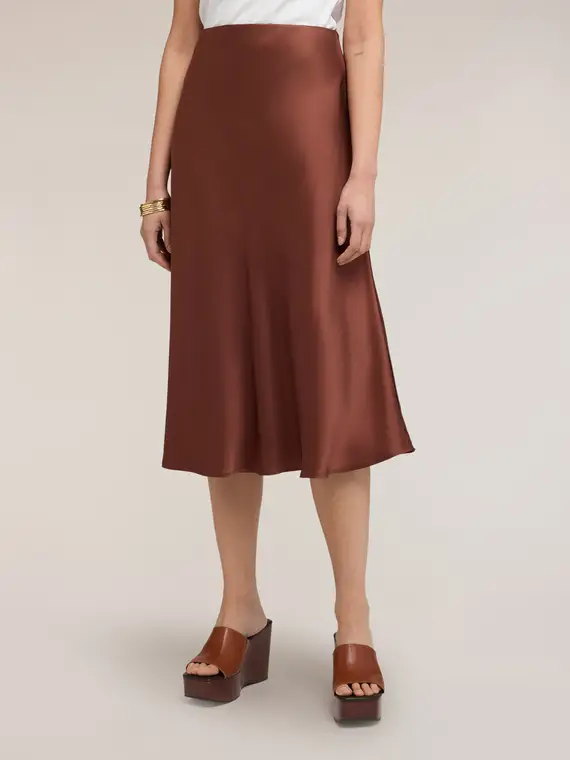 Motivi Gonna midi linea ad A in raso Donna, Marrone