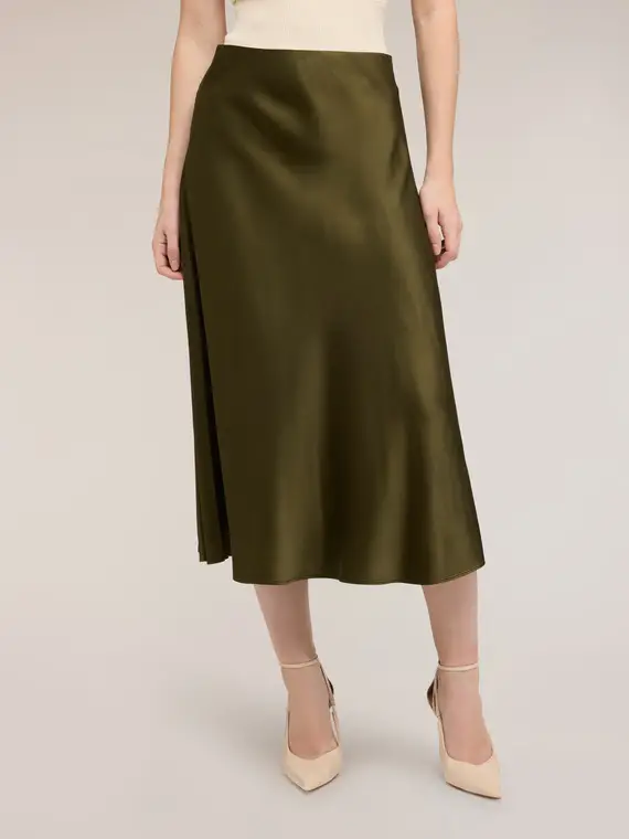 Motivi Gonna midi linea ad A in raso Donna, Verde militare