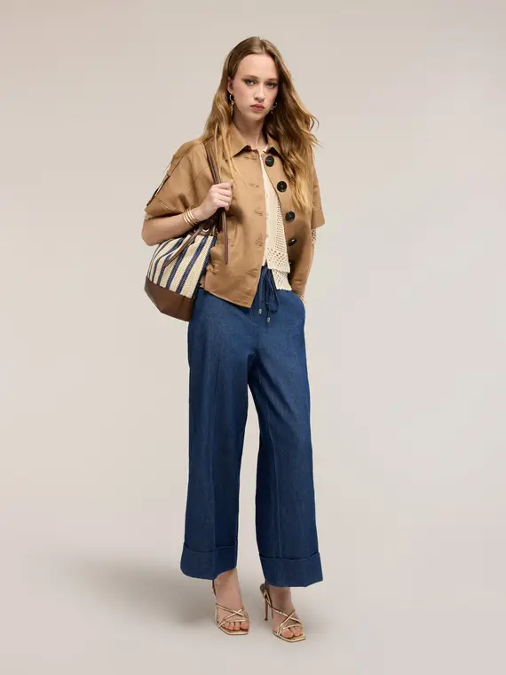 Motivi Jeans cropped palazzo con coulisse Donna, Blu