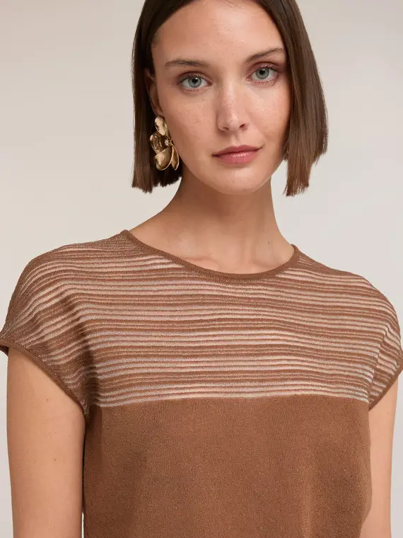 Motivi Maglia a righe in misto lino Donna, Marrone