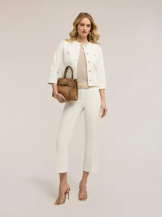 Motivi Pantaloni kick flare in drill Donna, Bianco