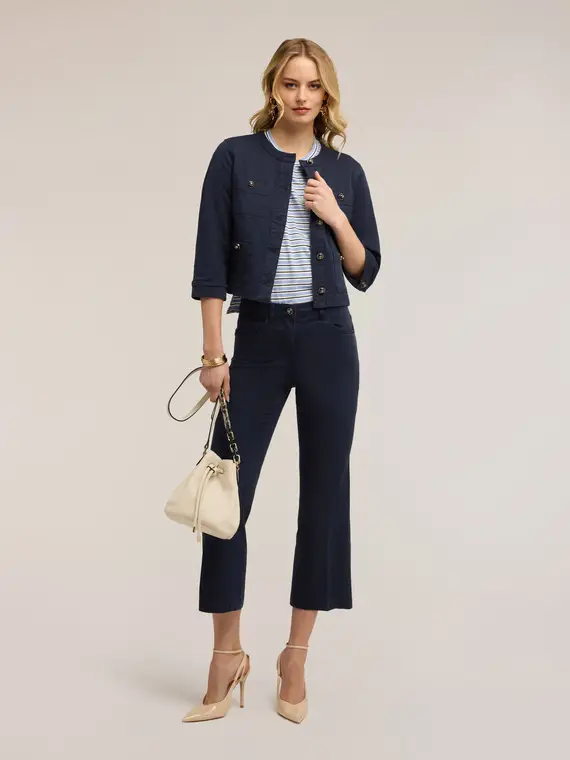 Motivi Pantaloni kick flare in drill Donna, Blu