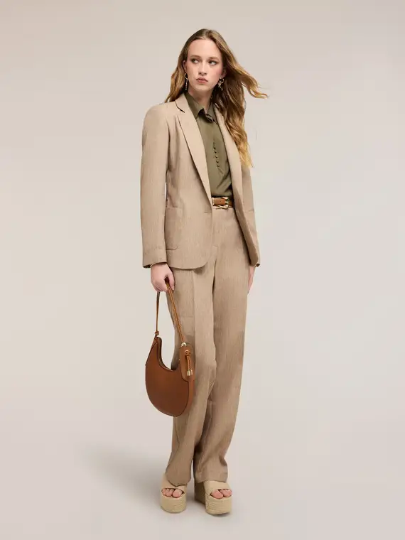Motivi Pantaloni palazzo misto lino Donna, Beige