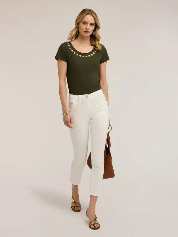 Motivi Pantaloni slim in drill di cotone Donna, Bianco