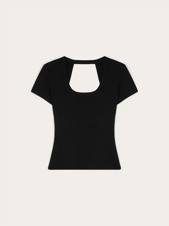 Motivi T-shirt in jersey a coste con cut-out Donna, Nero