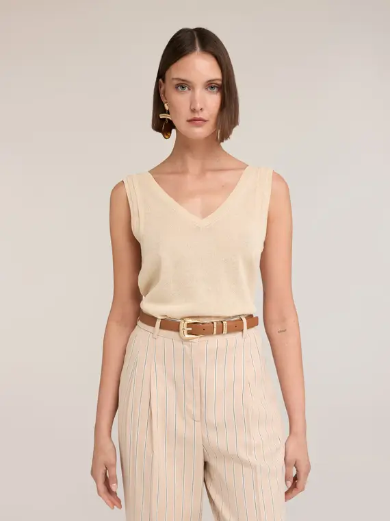 Motivi Top in maglia misto lino Donna, Beige