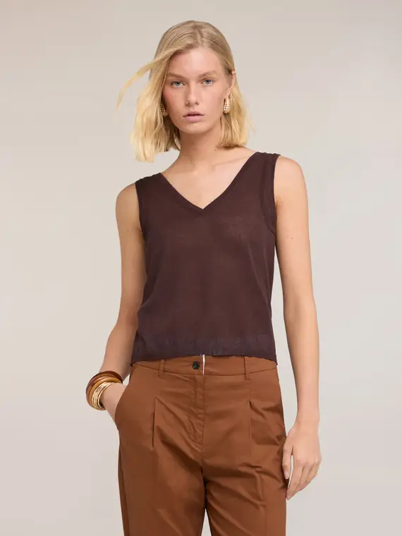 Motivi Top in maglia misto lino Donna, Marrone
