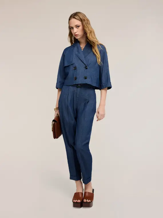 Motivi Trench doppiopetto corto in chambray Donna, Blu