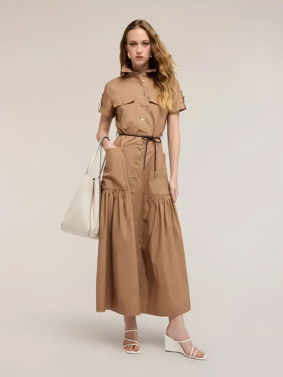 Motivi Vestito chemisier lungo in misto cotone Donna, Beige