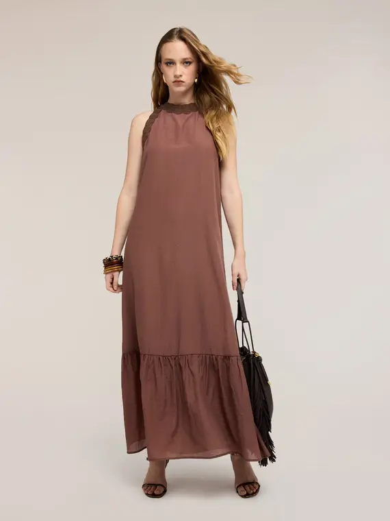 Motivi Vestito lungo in creponne misto lyocell Donna, Marrone