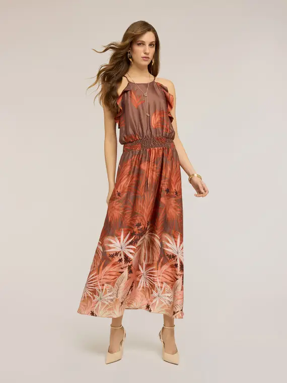 Motivi Vestito lungo in raso con stampa Donna, Arancione