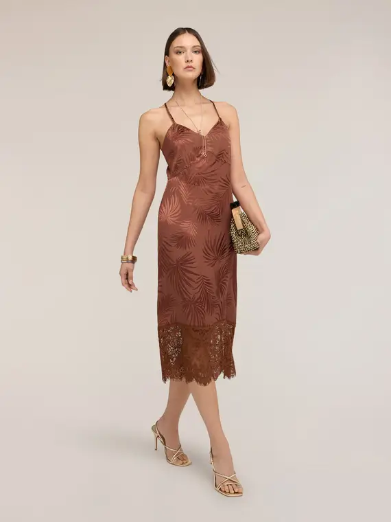 Motivi Vestito tubino in raso jacquard con pizzo Donna, Marrone