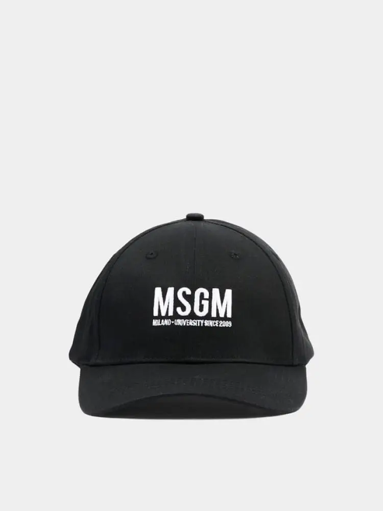 Msgm cappello basebol kids/junior in cotone nero con logo