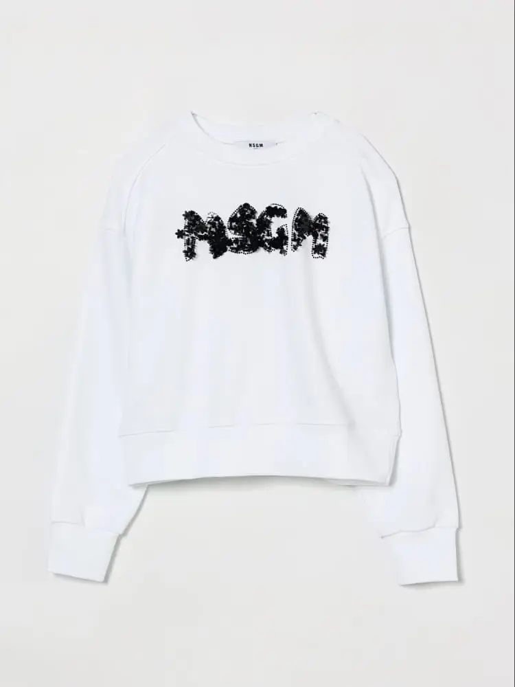 Msgm felpa bianca bambina con paillettes