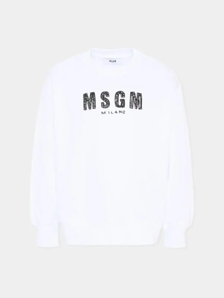Msgm felpa unisex kids/junior in cotone bianco con stampa logo frontale