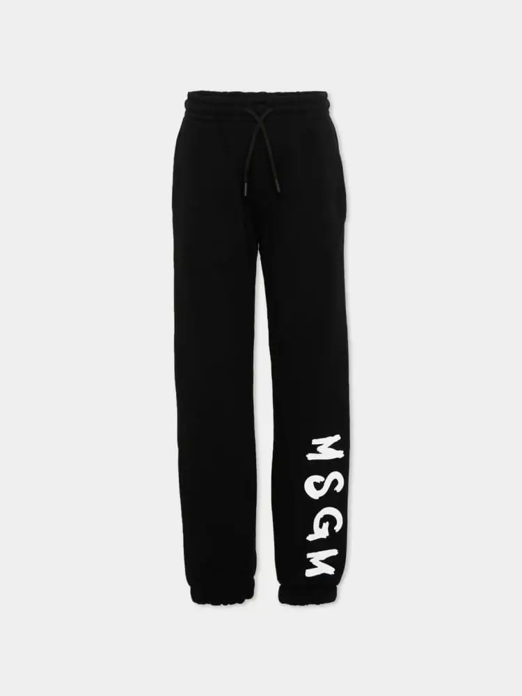 Msgm pantalone nero bambino logo a contrasto
