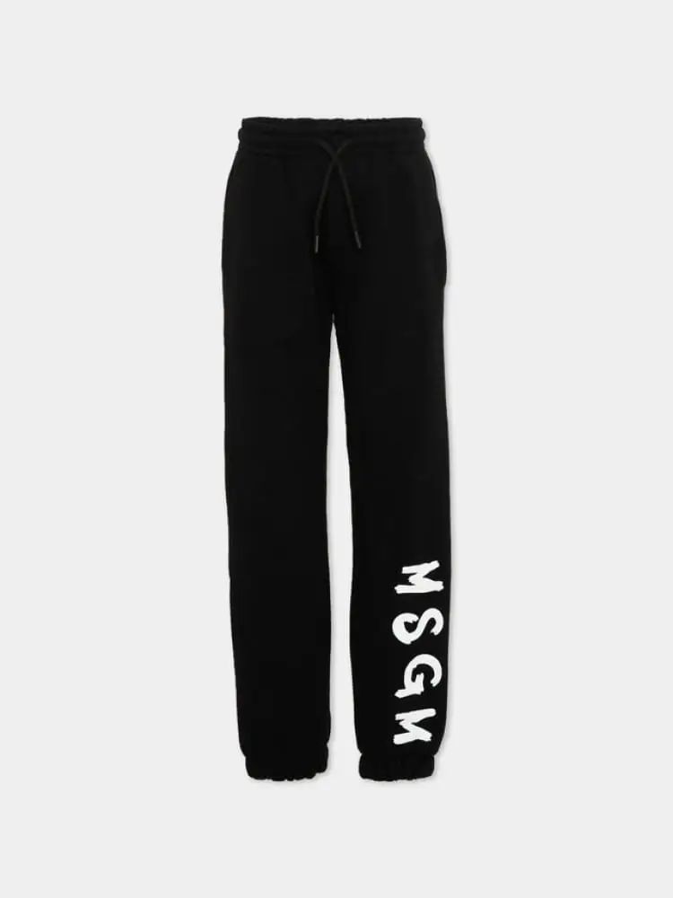 Msgm pantalone tuta kids/junior in cotone nero con stampa logo