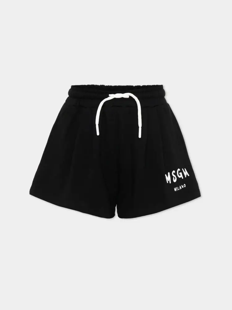 Msgm shorts nero bambina mini logo