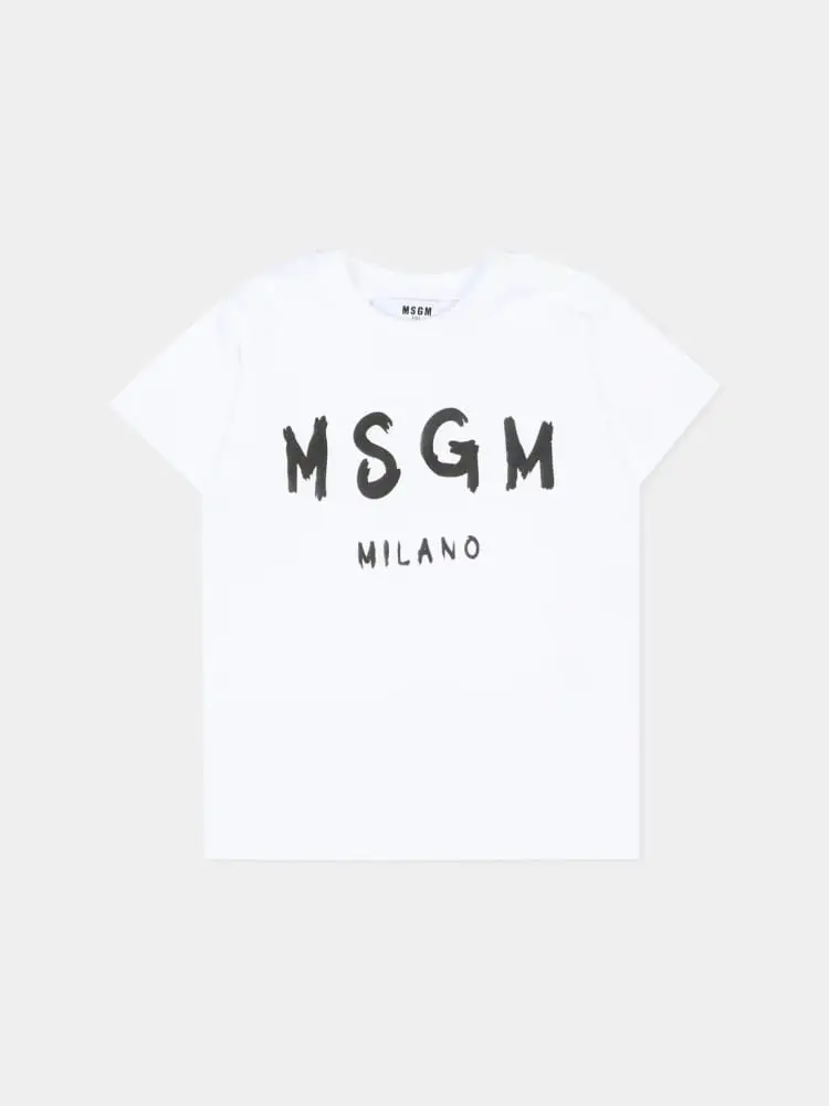 Msgm tshirt bianca neonato logo a contrasto