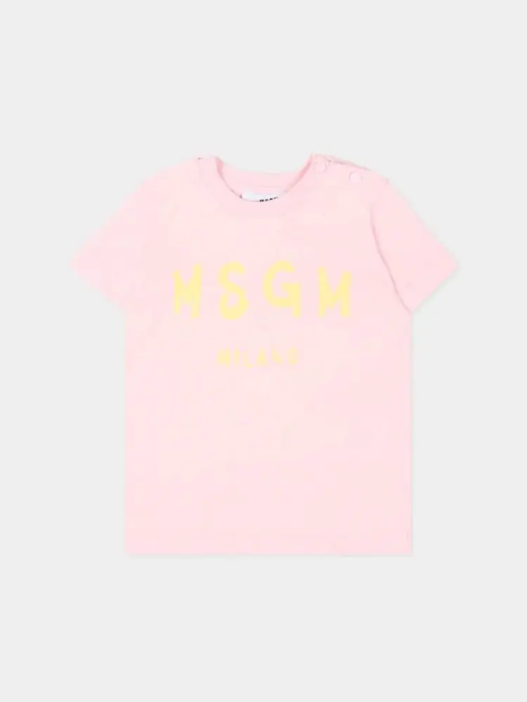 Msgm tshirt rosa neonata logo a contrasto
