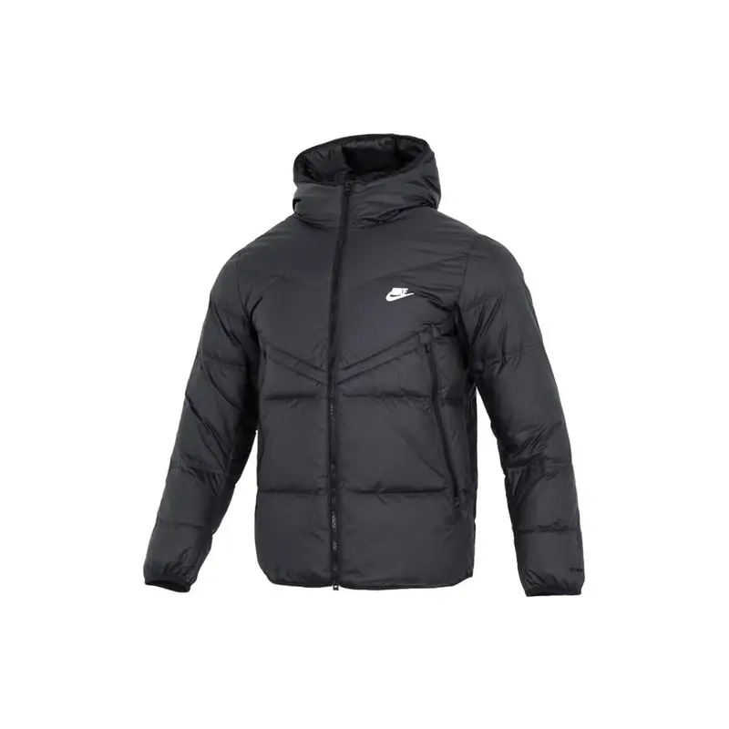 Nike Giacca Piumino con Cappuccio Dettaglio Tasca con Zip Stampa Logo a Contrasto Uomo Capispalla Nero DV1132-010