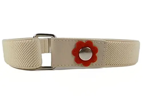 Olata Cintura Elastica da Bambina, Chiusura a Scatto con Gancio, Motivo con Fiore (1-6 Anni). Crema Chiaro