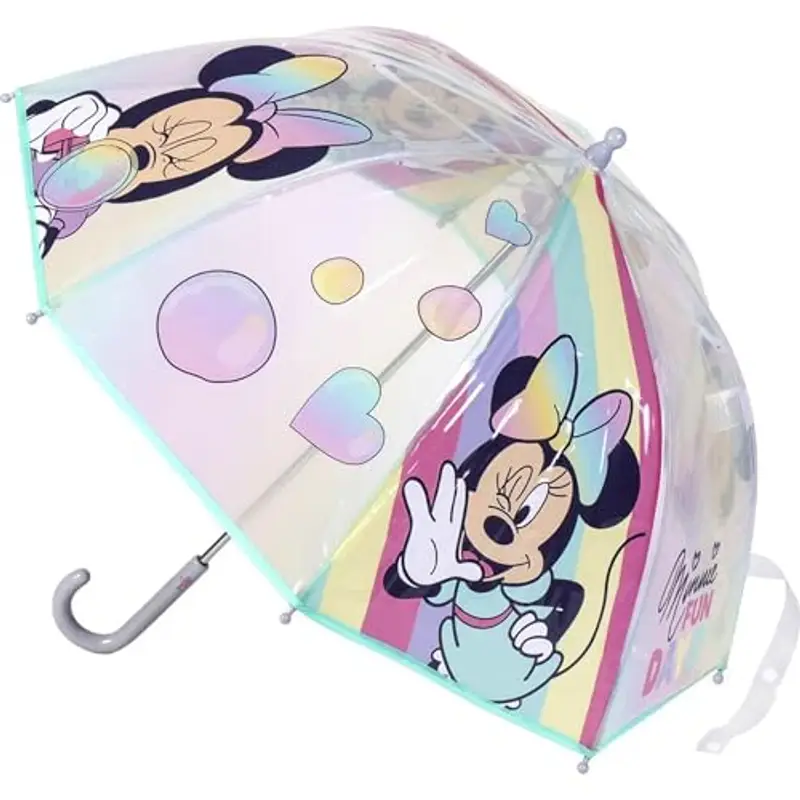 CERDÁ LIFE'S LITTLE MOMENTS Ombrello a Cupola di Minnie - Stampa di Topolina con Arcobaleno - Apertura Manuale - Fabbricato in 100% POE con