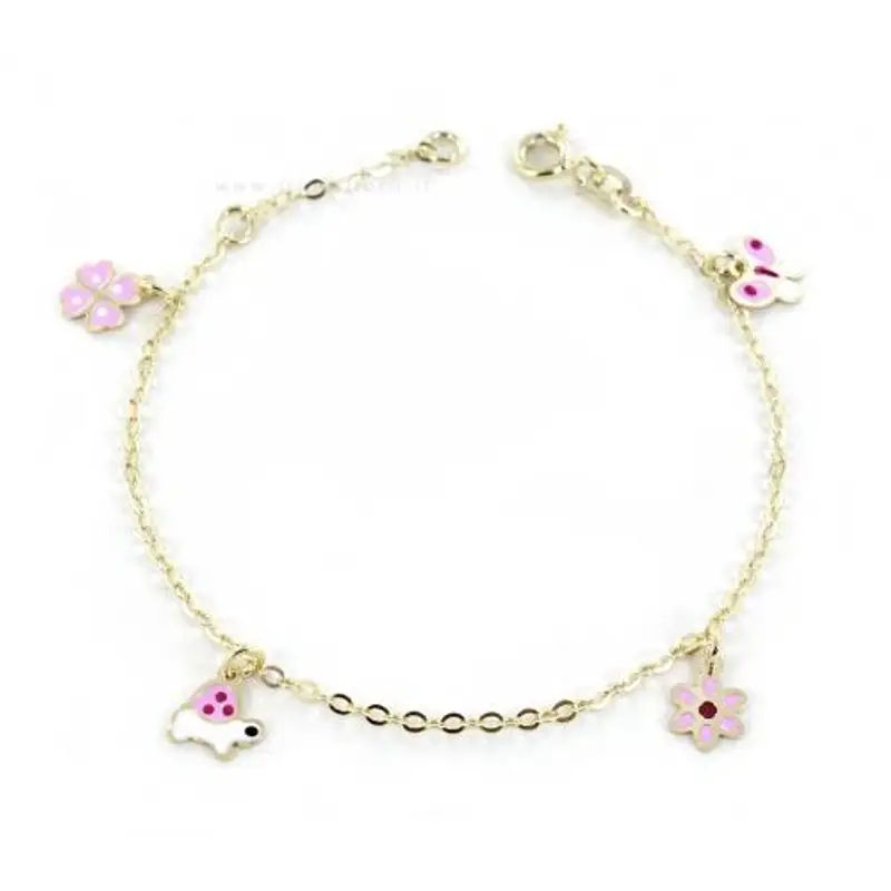 orobimbi bracciale da bambina in oro 9 kt con charm e smalti rosa