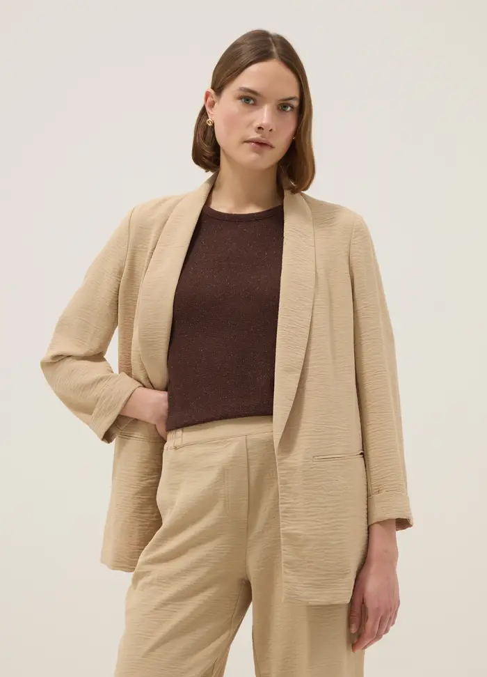 Blazer Beige Senza Bottoni Regular Fit, Donna, Beige
