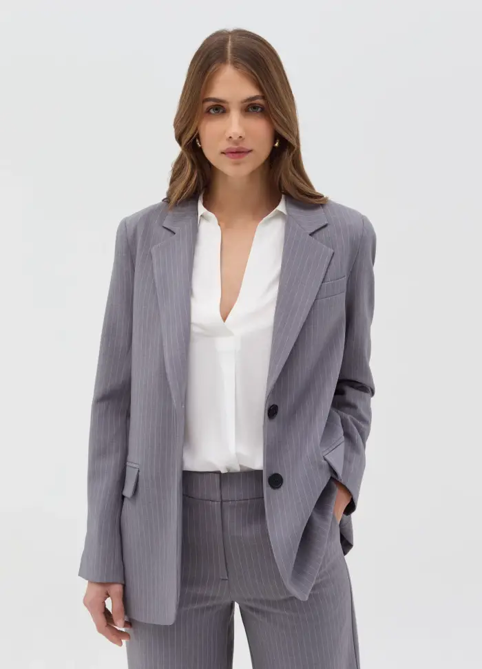Blazer Monopetto Stretch, Donna, Grigio