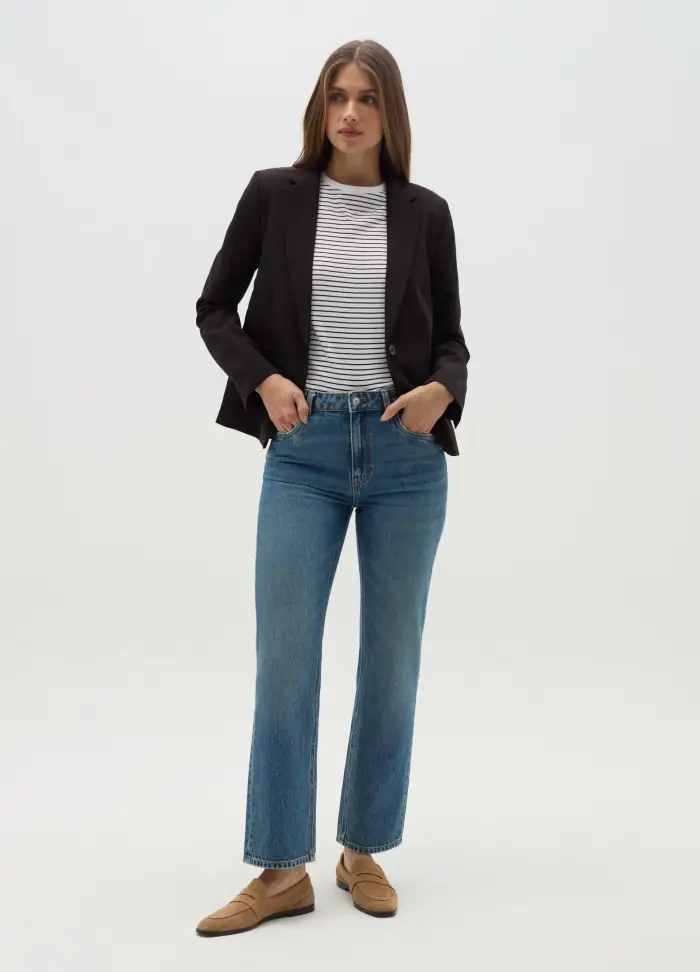 Blazer Monopetto Tinta Unita Curvy, Donna, Nero