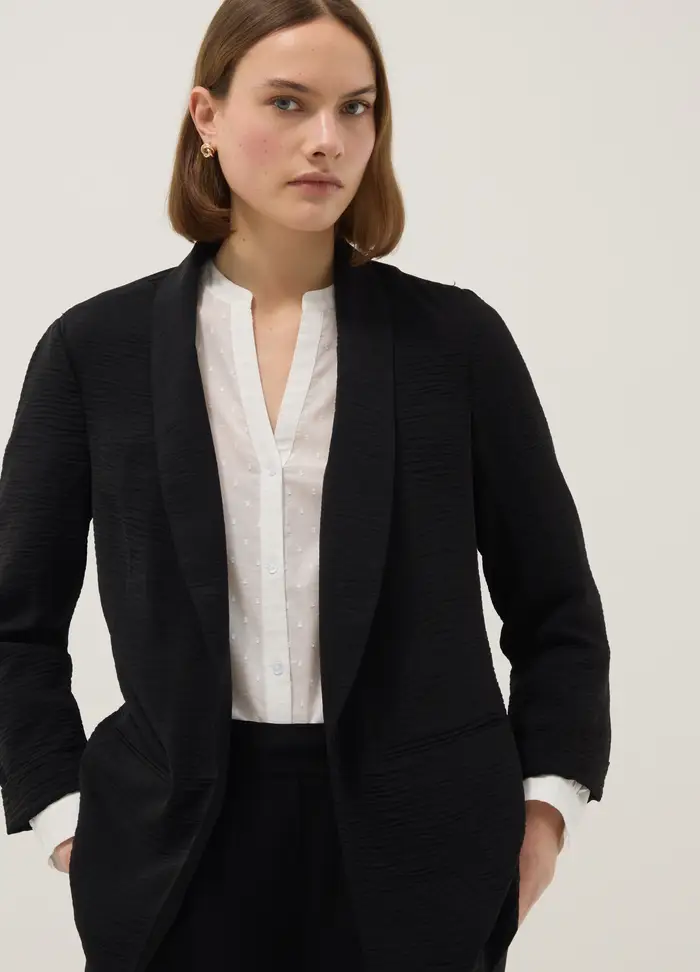 Blazer Nero Senza Bottoni Regular Fit, Donna, Nero