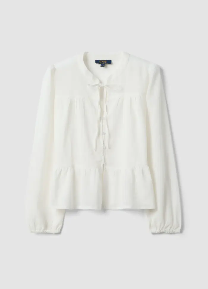 Camicia Bianca Con Laccio In Puro Cotone Regular Fit, Donna, Bianco
