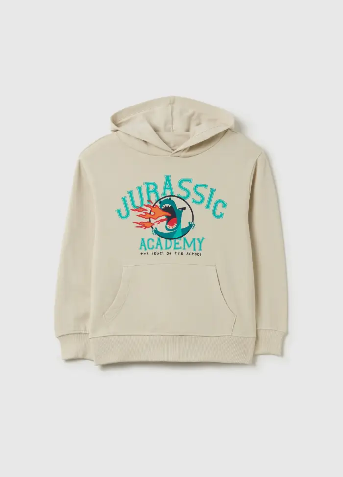Felpa Con Cappuccio Stampa "jurassic Academy", Bambino, Beige