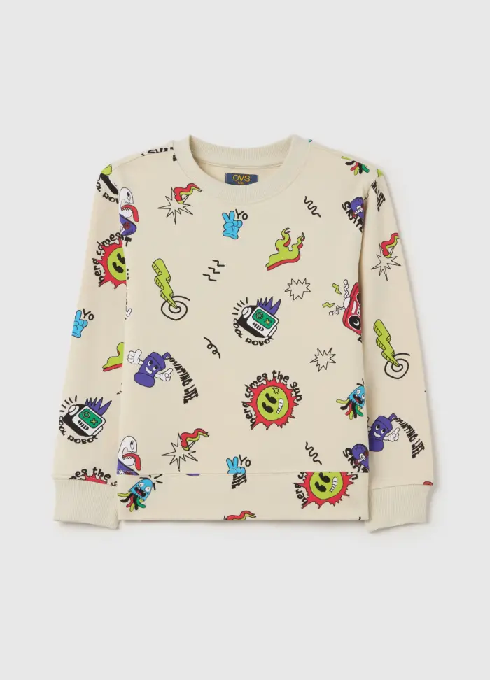Felpa In French Terry Con Stampa Stile Graffiti, Bambino, Beige