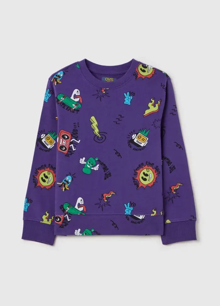 Felpa In French Terry Con Stampa Stile Graffiti, Bambino, Viola