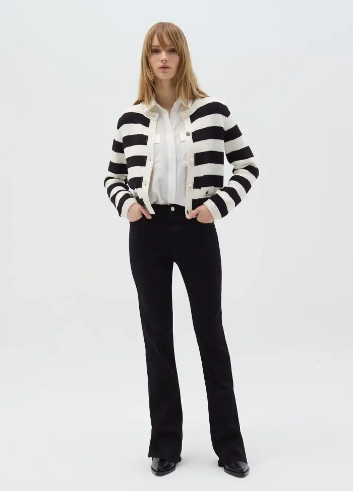 Jeans Bootcut Flare Fit Con Spacchi, Donna, Nero