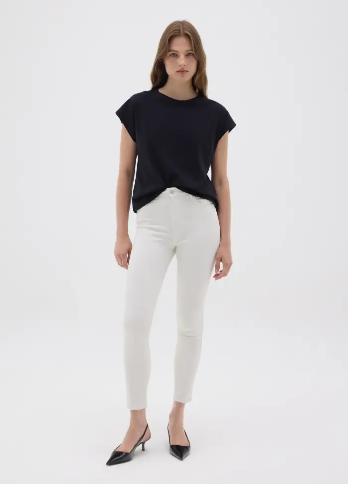 Jeans Da Donna In Denim Bianco Skinny Fit, Bianco