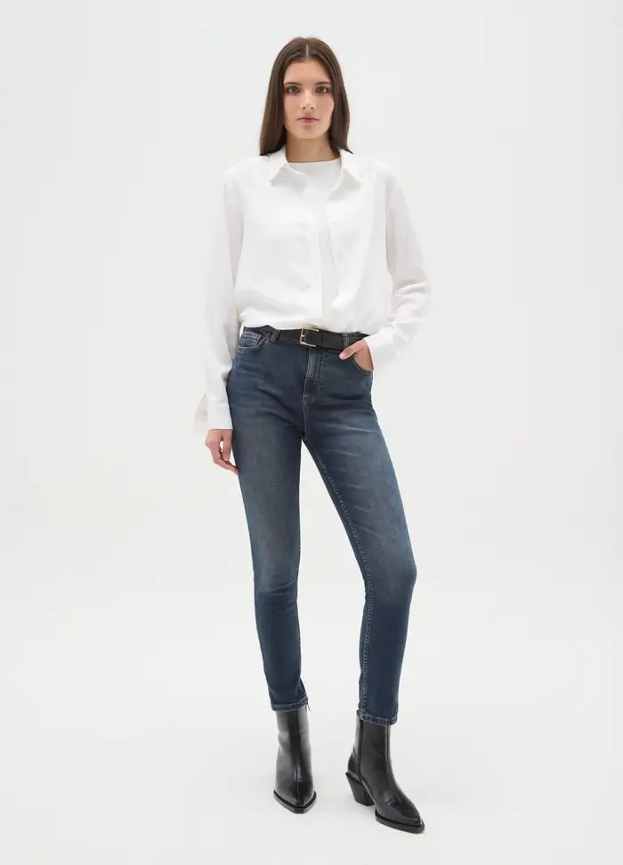 Jeans Skinny Blu In Cotone Elasticizzato, Donna, Denim