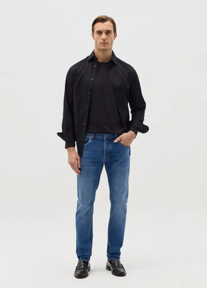 Jeans Slim Fit Con Scoloriture, Uomo, Denim