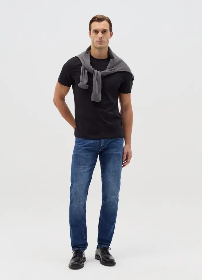 Jeans Slim Fit In Cotone Cross Hatch, Uomo, Denim