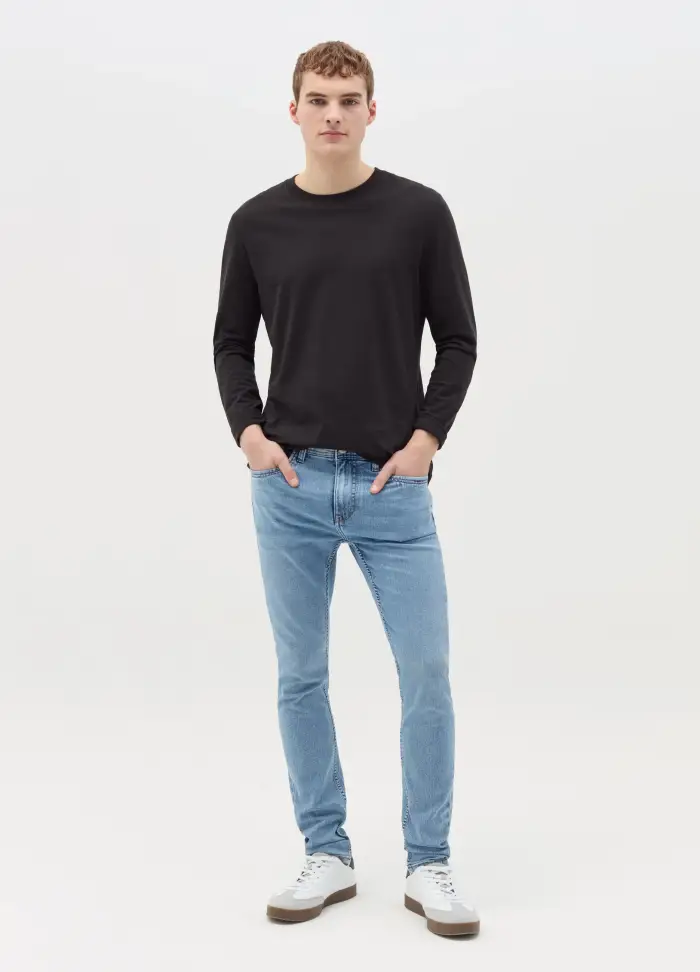 Jeans Super Skinny Fit Con Scoloriture, Uomo, Azzurro