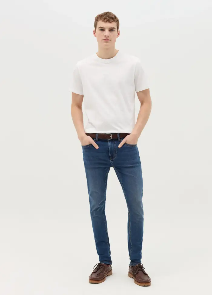 Jeans Super Skinny Fit Con Scoloriture, Uomo, Denim