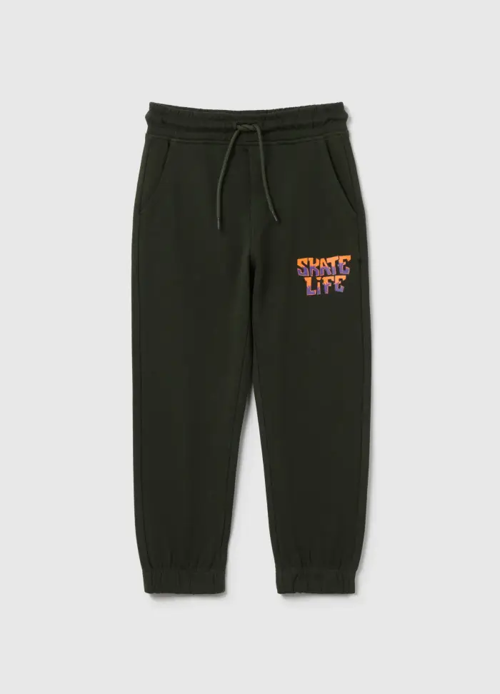 Joggers Con Coulisse E Stampa, Bambino, Verde