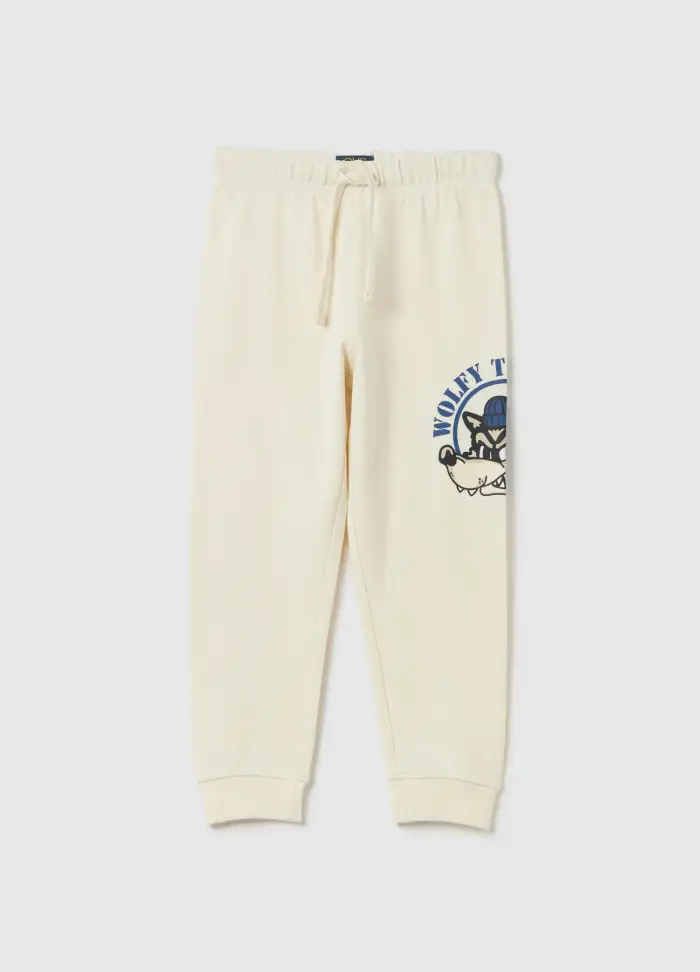 Joggers In Felpa Con Coulisse E Stampa, Bambino, Bianco