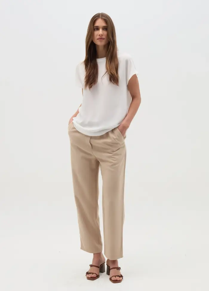 Joggers In Misto Viscosa Con Coulisse, Donna, Beige