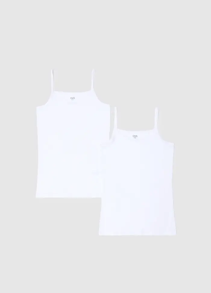 Bipack Canottiere In Cotone Elasticizzato Bianco Da Ragazza Regular Fit, Unisex, Bianco