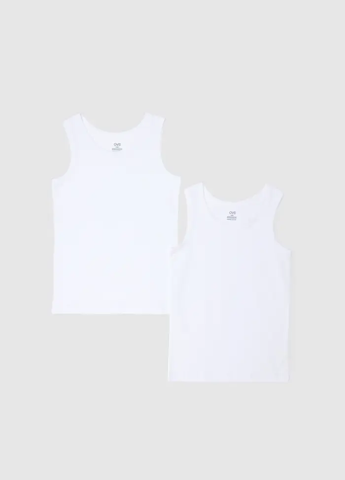 Bipack Canottiere In Cotone Elasticizzato Bianco Da Ragazzo Regular Fit, Unisex, Bianco